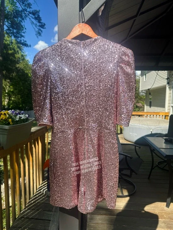 Summer Party Fairycore Sequin Puff Sleeve Playsuit Sz 2 Rose Metallic NWT - Picture 3 of 7
